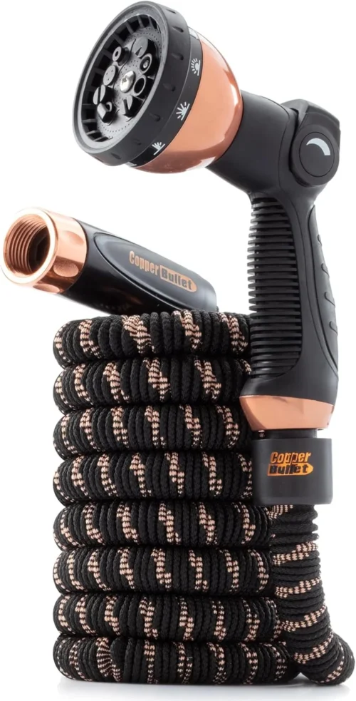 Hose 100 FT Copper Bullet Expandable Garden Hose w/10 Pattern Thumb Spray Nozzle AS SEEN ON TV 650psi 3/4 in