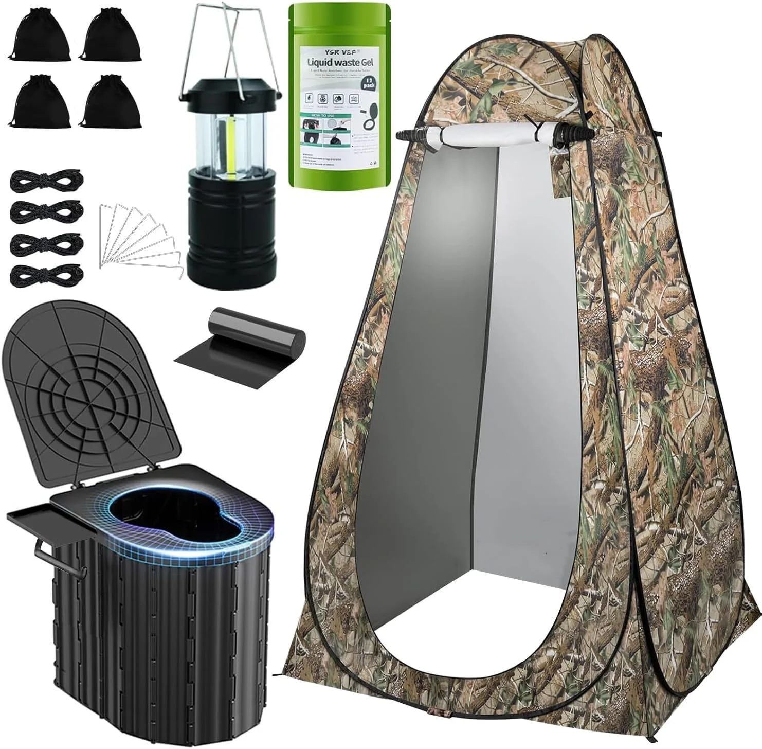 Toilet with Pop-Up Privacy Tent and Liquid Waste Gel, Portable Toilet for Camping with Large Tent - Image 3