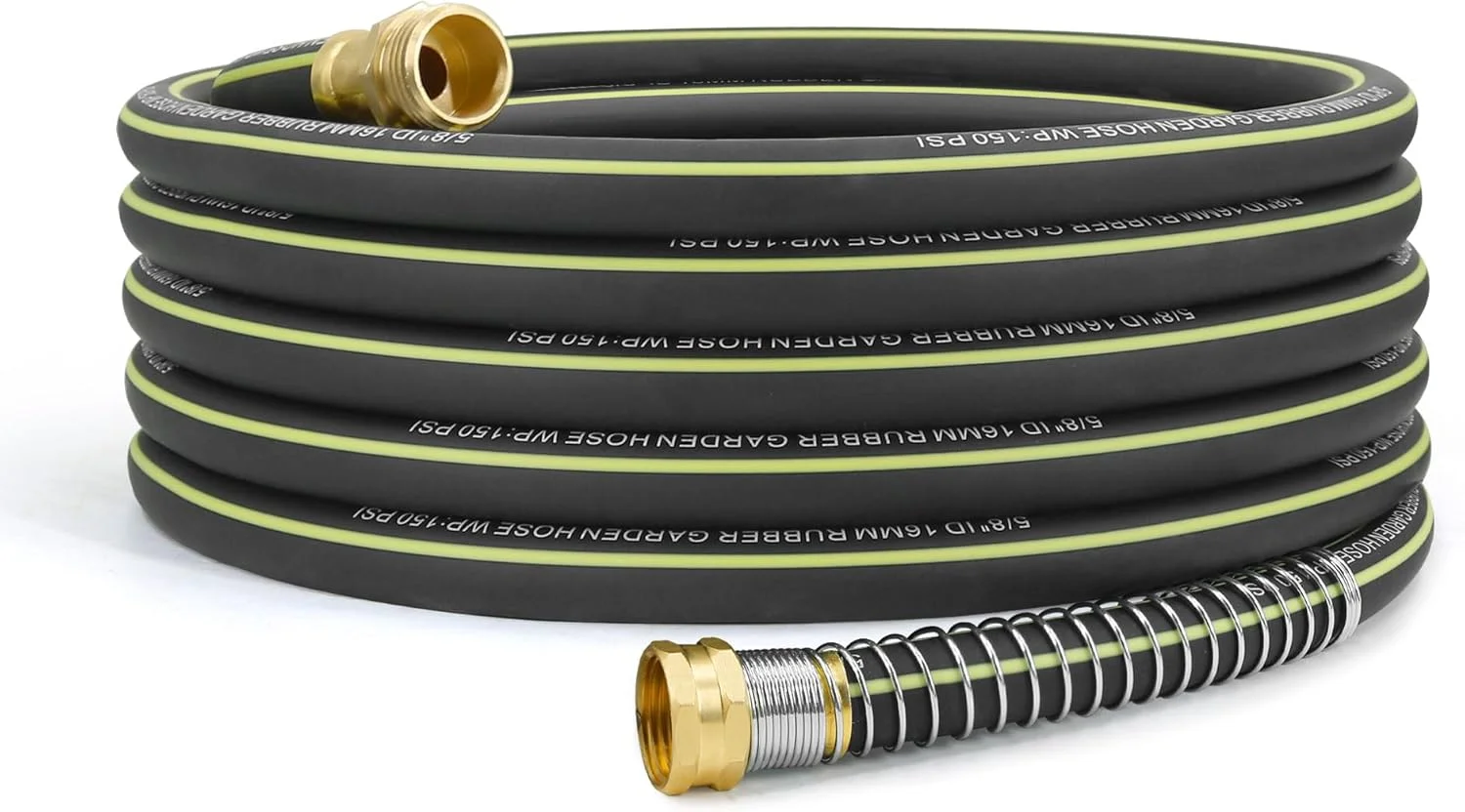 Lightweight Rubber Garden Hose 100 ft, 5/8 Hybrid Rubber Hose with Solid Brass Fitting
