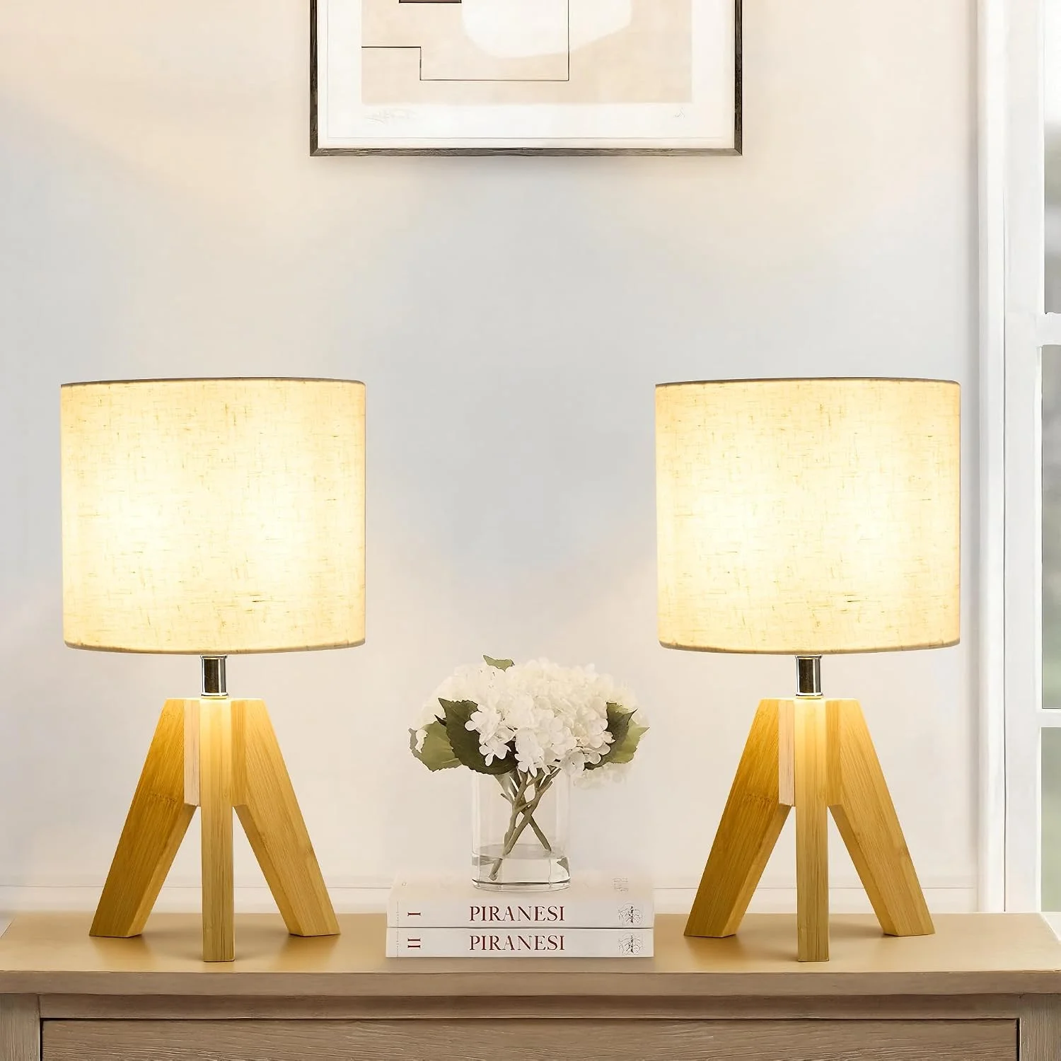 Set of 2 Tripod Table Lamps, Dimmable, Boho Modern Nightstand Lamps for Bedroom Living Room Office - Image 2