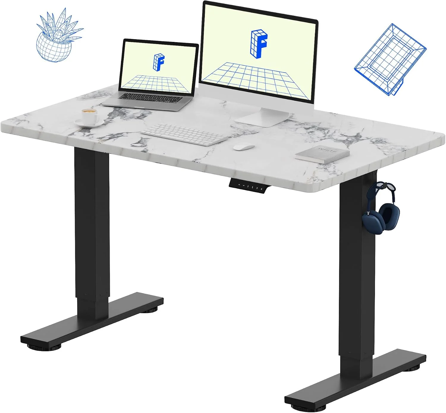 EN1 One-Piece Standing Desk, Electric Adjustable with 4 Memory Presets, 176 LBS Capacity, 48x24 Black - Image 10