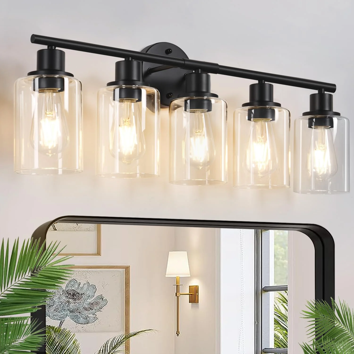 3-Light Bathroom Light Fixtures, 17.23 Black Modern Vanity Lights with Clear Glass Shade - Image 9