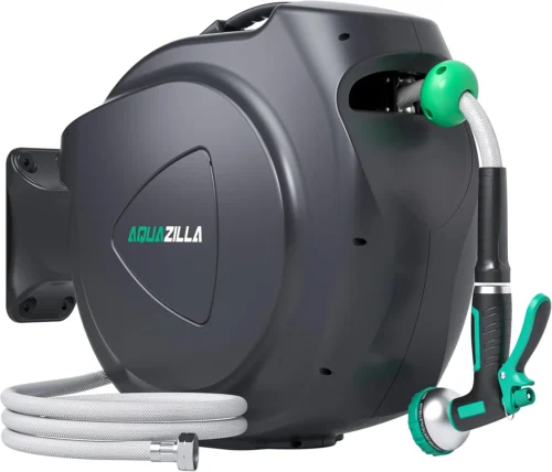 Garden Hose Reel, 5/8 in x 100 ft Automatic Wall Mount Heavy Duty Automatic Water Hose Reel with 9 Patterns