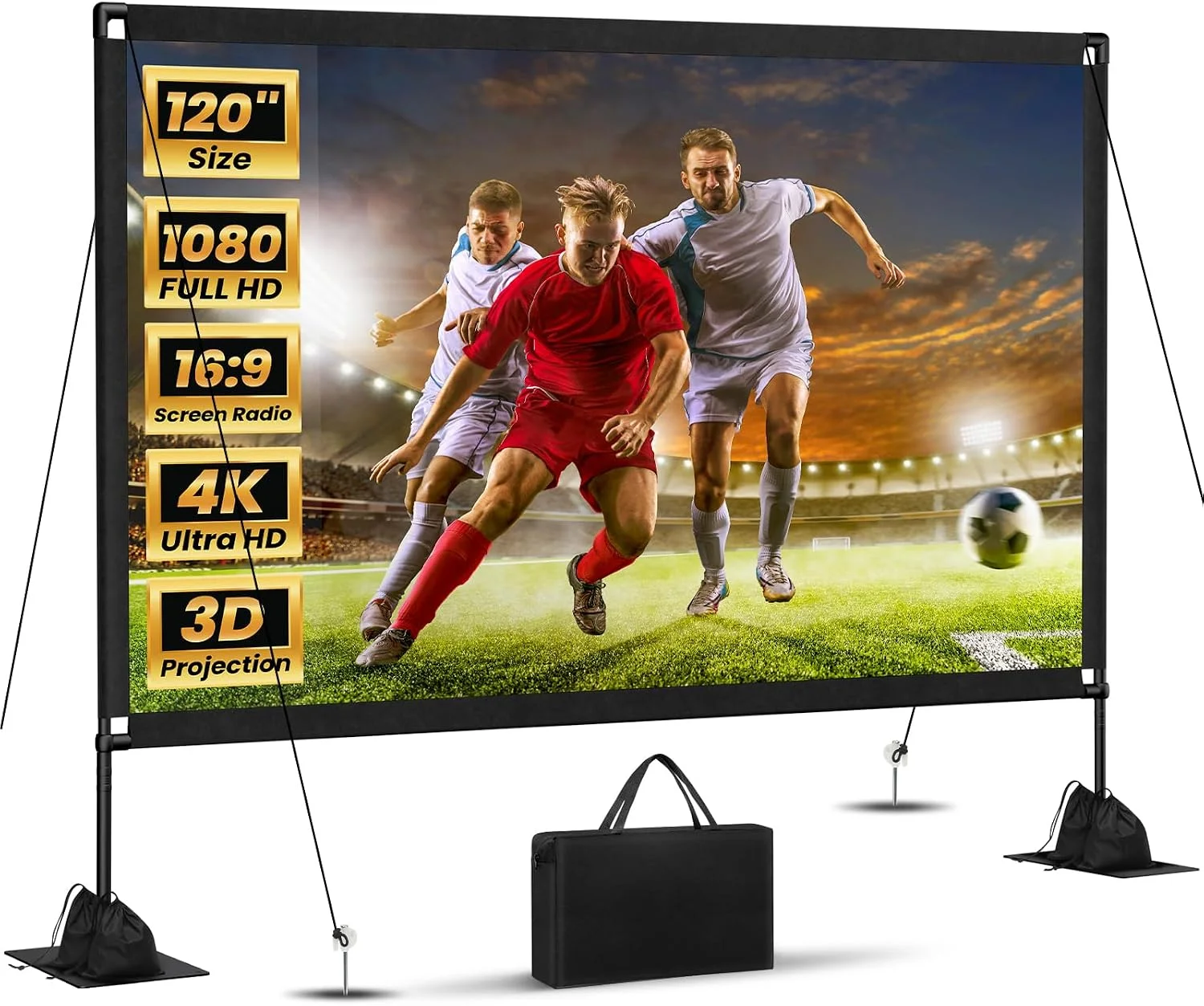 Projector Screen with Stand: Portable Projector Screen Outdoor Indoor Front/Rear16: 9 4K HD with Carry Bag - Image 2