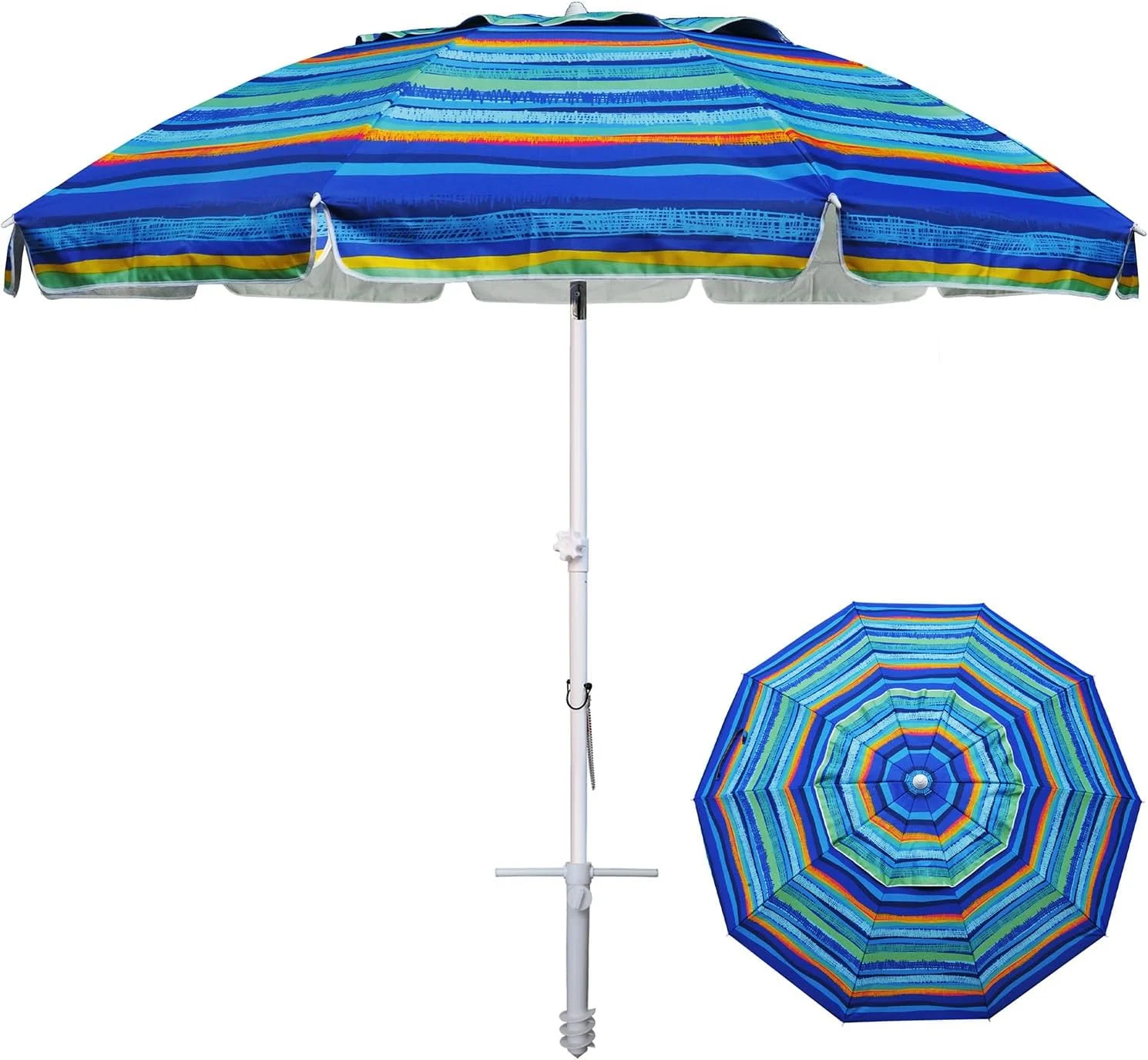 8 Feet Large Beach Umbrella with Sand Anchor Heavy Duty High Wind Portable Outdoor Umbrellas UV 50+ Protection - Image 8