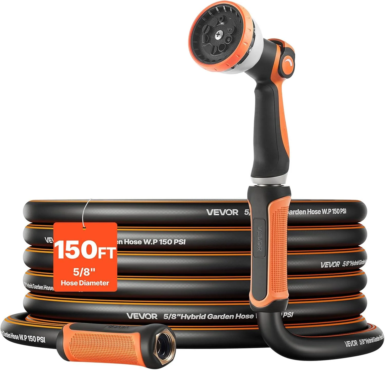 Garden Hose, 200 ft 5/8 Heavy Duty Rubber Water Hose with 10 Mode Nozzle, 150PSI Working & 600PSI Burst - Image 5
