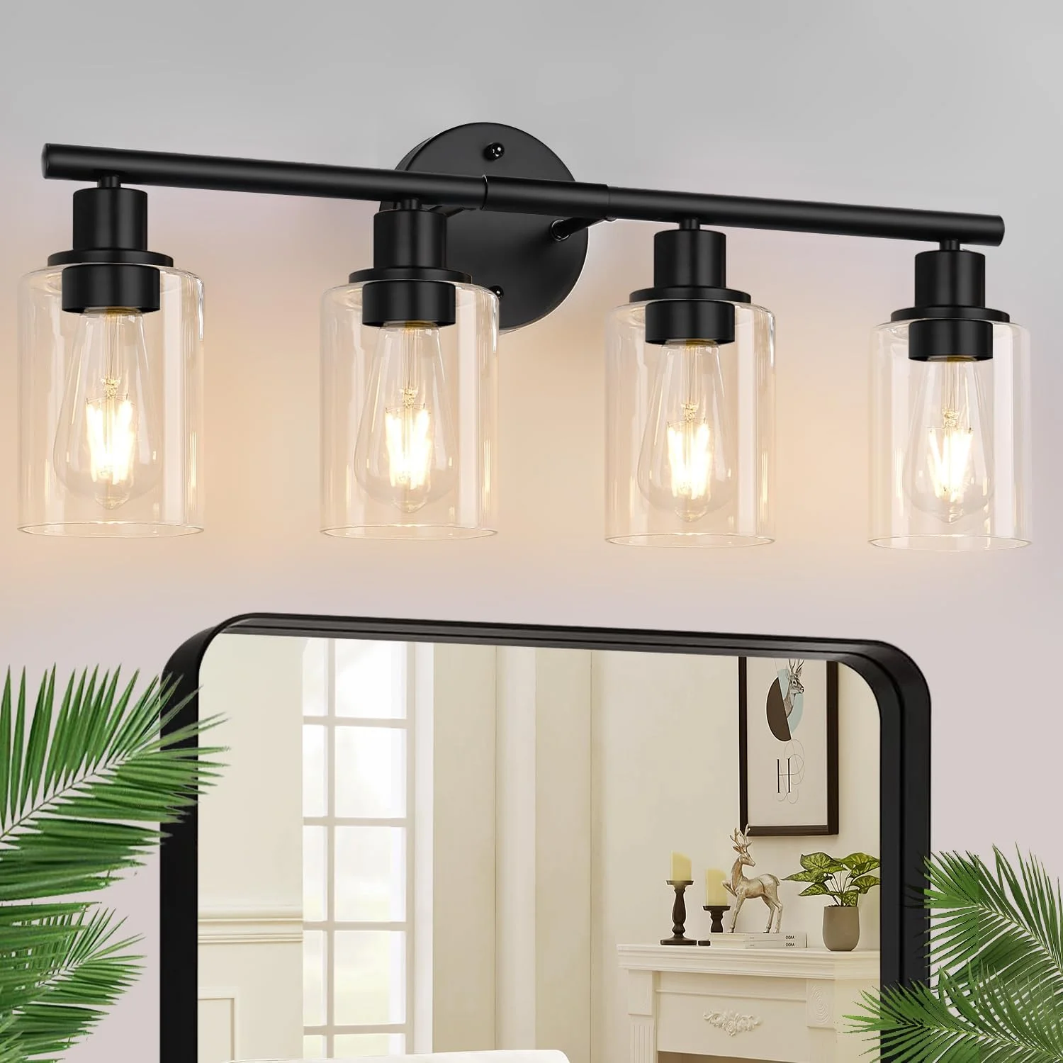 3-Light Bathroom Light Fixtures, 17.23 Black Modern Vanity Lights with Clear Glass Shade - Image 13