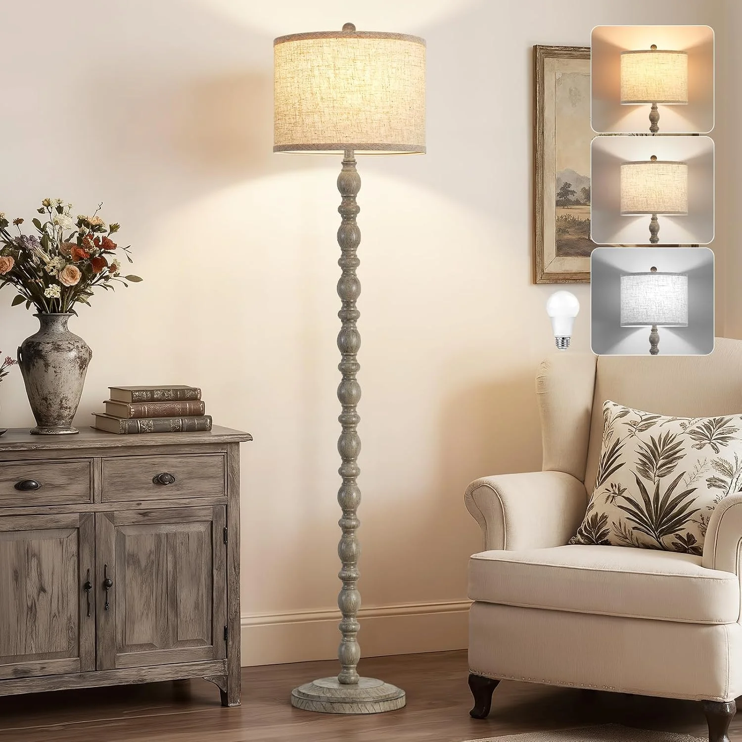 62 Floor Lamp, Rotary Switch, Rustic Resin Tall Lamps for Living Room - Image 4