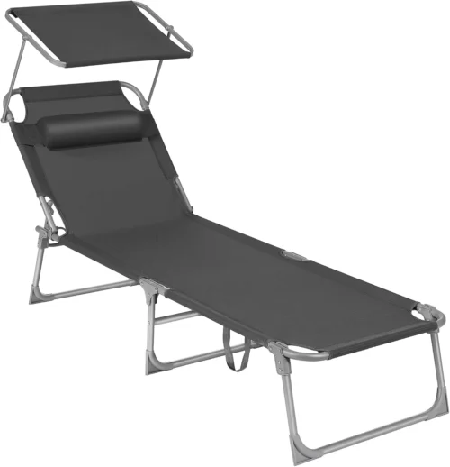 Alternative view of Sun Lounger, Folding Patio Chaise Lounge Chair with Canopy, 76 x 20.9 x 11.4 Inches, Holds 330 lb, UGCB19UV1