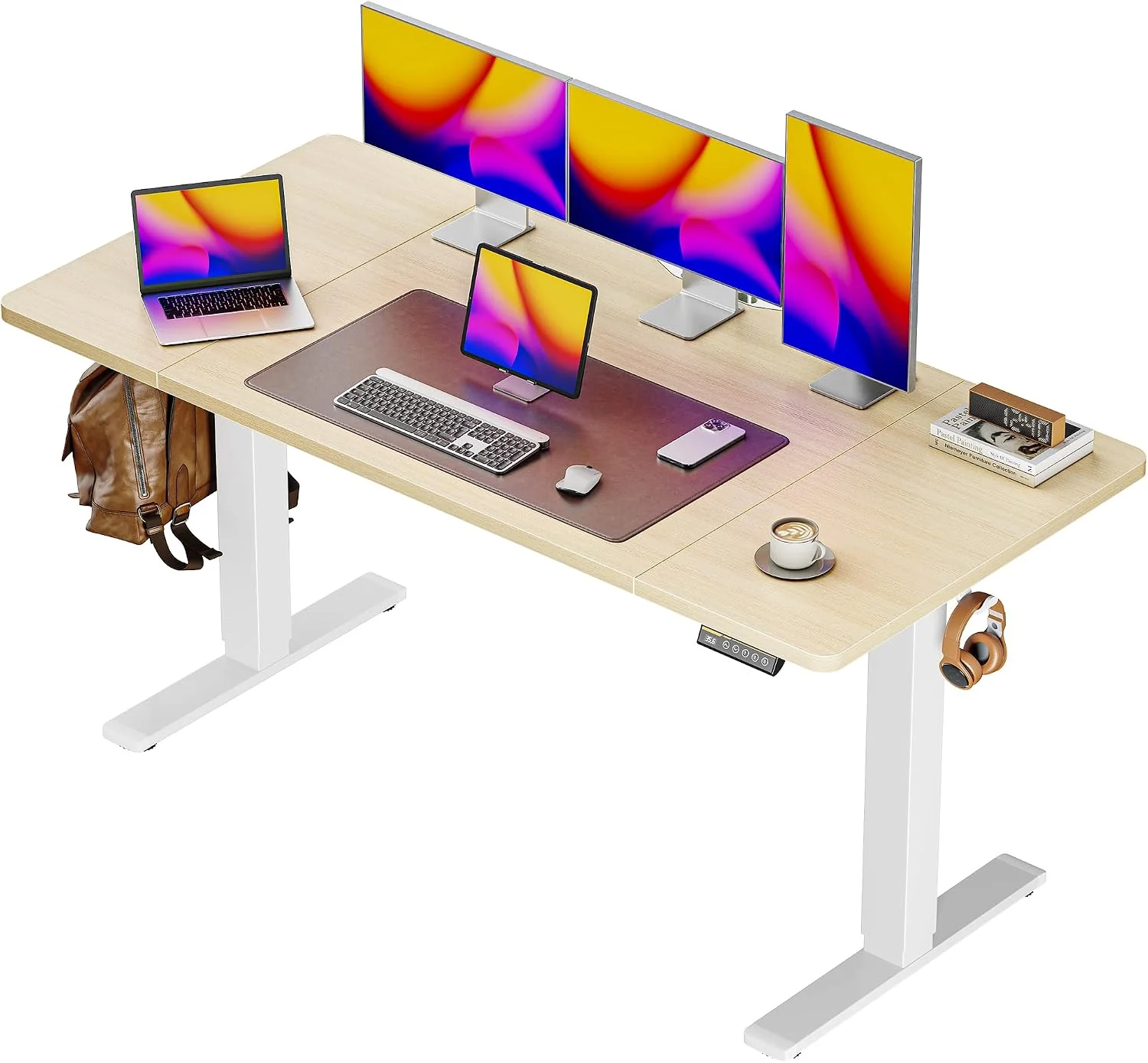 55 x 28 Large Electric Standing Desk, Height Adjustable Computer Desk, 27.6 Deep Desktop - Image 2