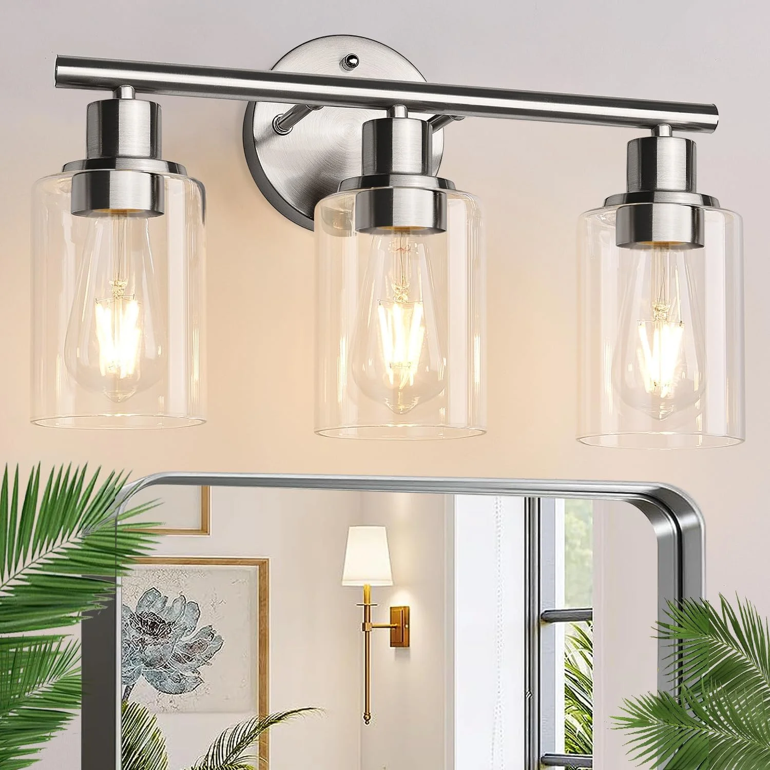 3-Light Bathroom Light Fixtures, 17.23 Black Modern Vanity Lights with Clear Glass Shade - Image 18