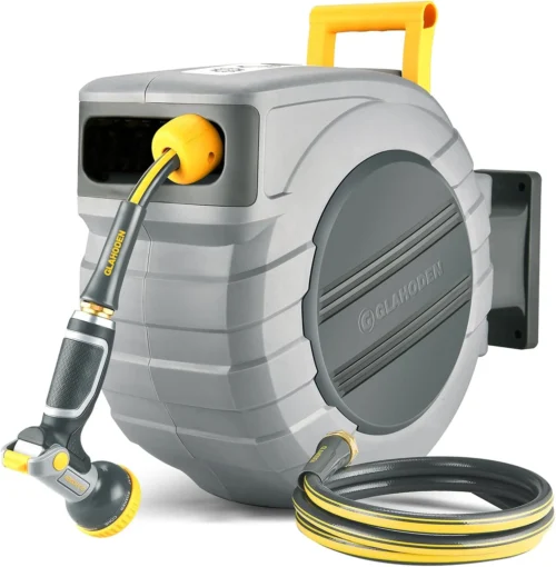 Retractable Garden Hose Reel 5/8 in x 65 ft, 2025 Upgraded Dual Ratchet Lock UV & Freeze Protection Brass Seal