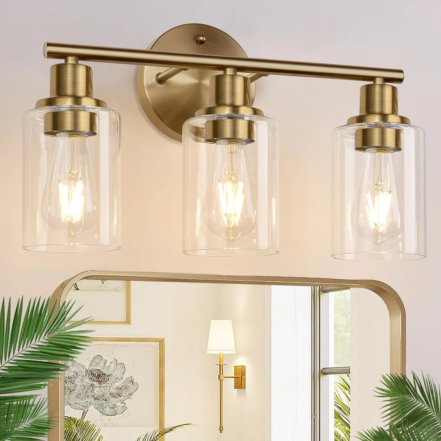 3-Light Bathroom Light Fixtures, 17.23 Black Modern Vanity Lights with Clear Glass Shade - Image 14
