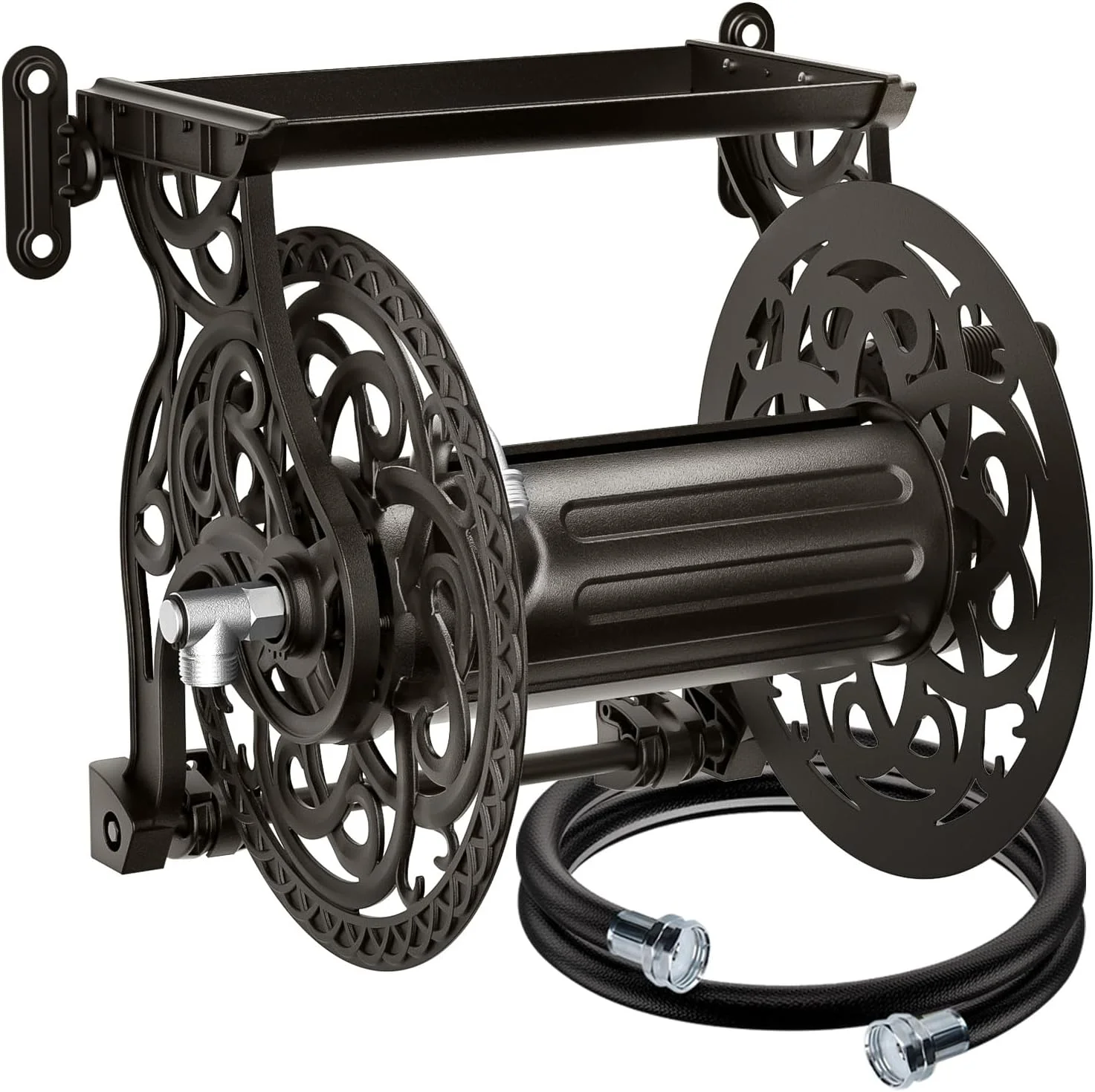 Wall Mount Garden Hose Reel for Outside, Holds 125 ft x 5/8'' Hose Storage, Decorative Heavy Duty Water Hose - Image 2