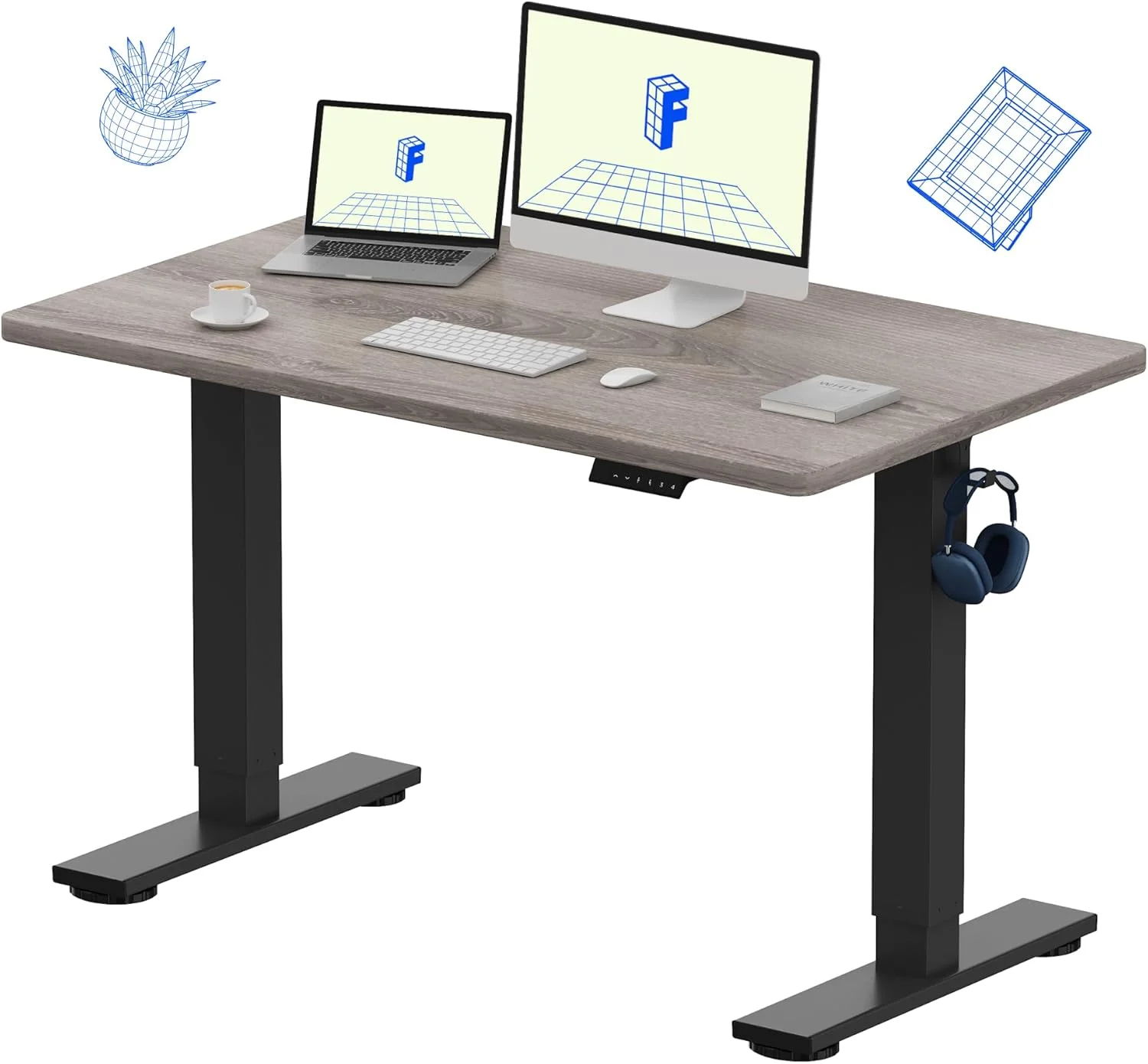 EN1 One-Piece Standing Desk, Electric Adjustable with 4 Memory Presets, 176 LBS Capacity, 48x24 Black - Image 7