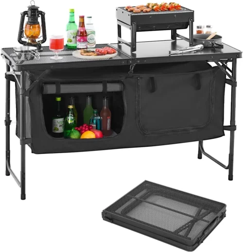 Alternative view of Camping Kitchen Station, 3 Adjustable Height Folding Outdoor Camp Cooking Table with Storage Organizer