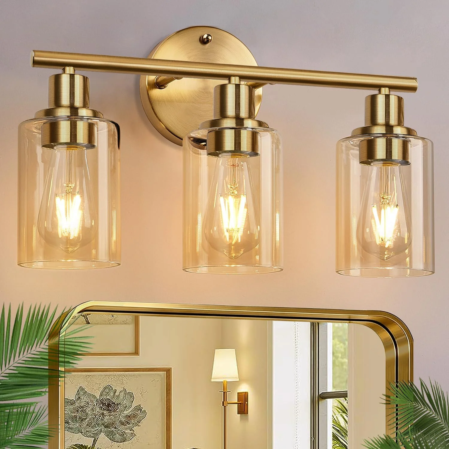 3-Light Bathroom Light Fixtures, 17.23 Black Modern Vanity Lights with Clear Glass Shade - Image 24