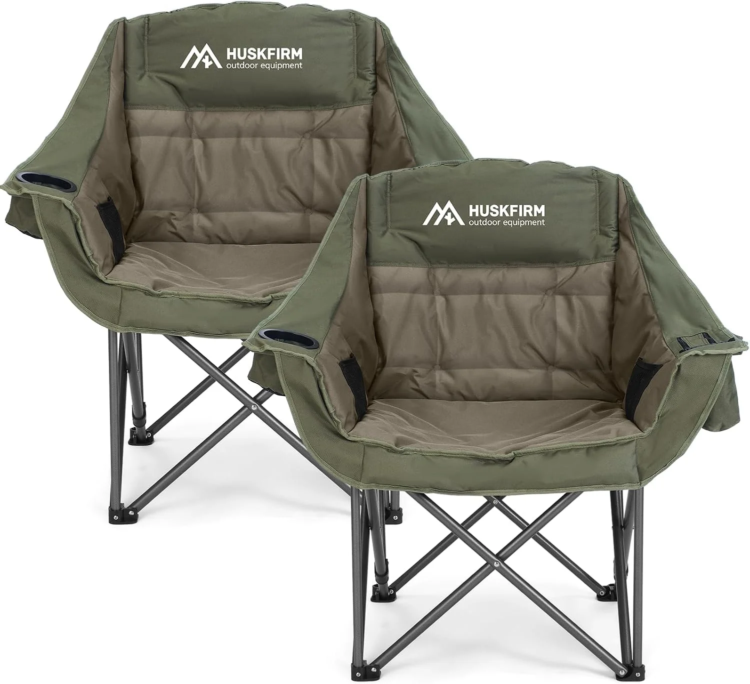 2 Pack Camping Chairs Oversized Padded Camping Chair Heavy-Duty Foldable Camping Chairs with Cup Holder and