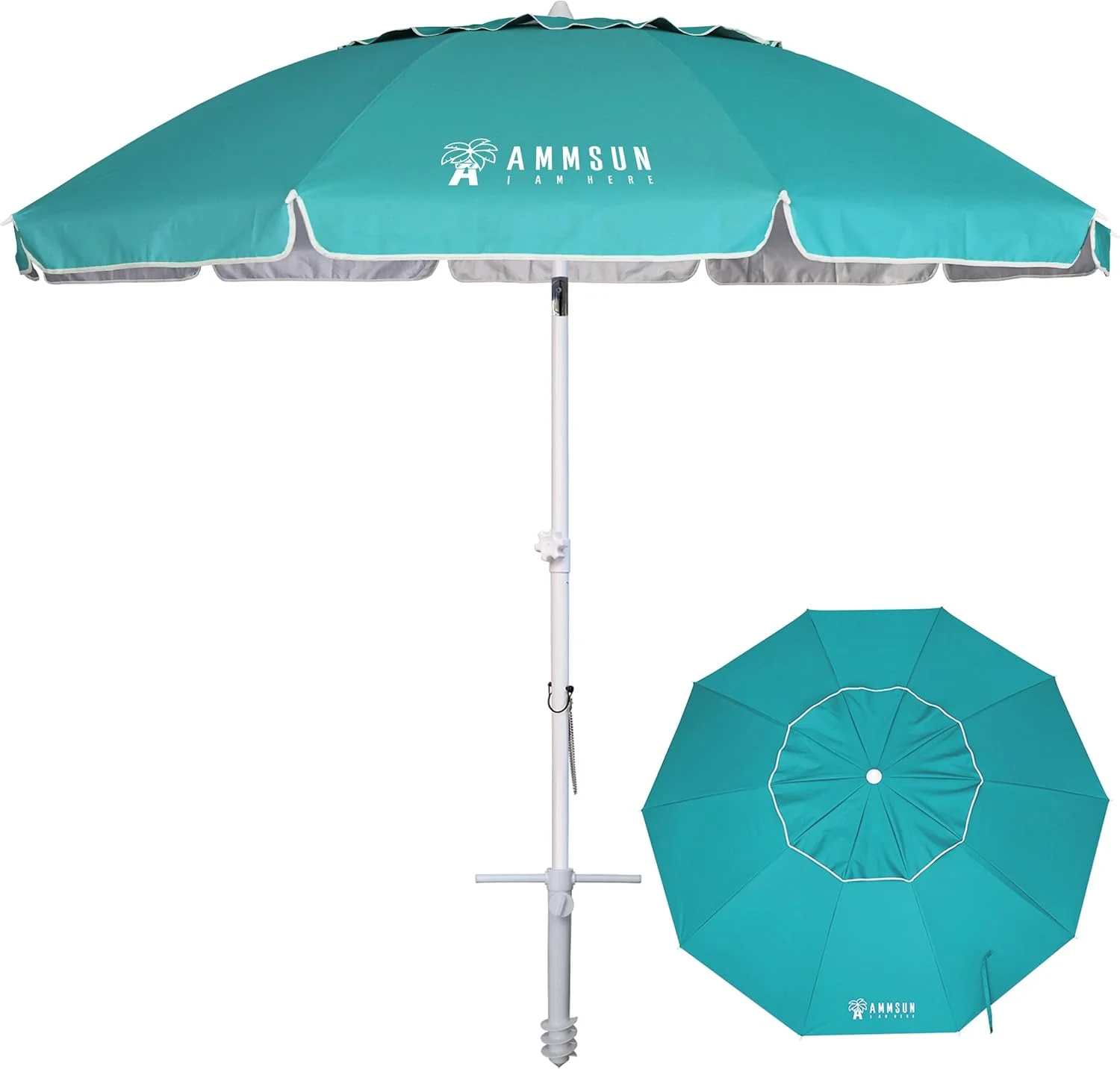 8 Feet Large Beach Umbrella with Sand Anchor Heavy Duty High Wind Portable Outdoor Umbrellas UV 50+ Protection - Image 9