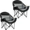 Camping Chairs for Adults, Heavy Duty Padded Outdoor Folding Lawn XL Camp Chair with Cup Holder Cooler Pockets