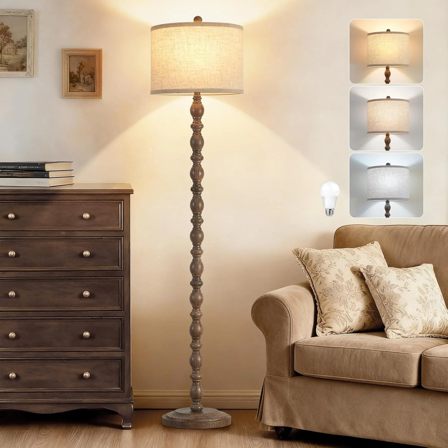 62 Floor Lamp, Rotary Switch, Rustic Resin Tall Lamps for Living Room - Image 2