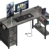 White L Shaped Computer Desk with Drawers & Storage Shelves, 47 Inch Corner Reversible Desk with Power Outlet