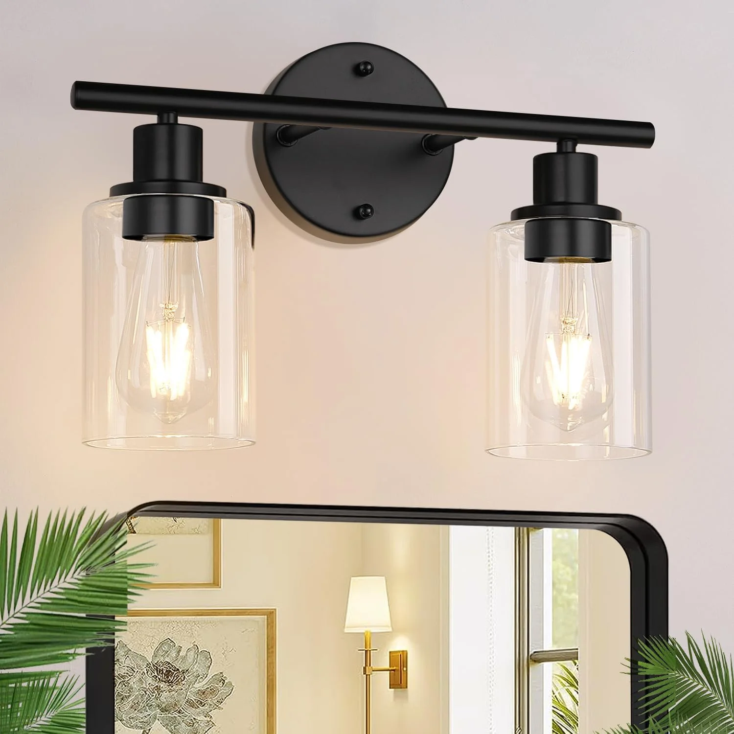 3-Light Bathroom Light Fixtures, 17.23 Black Modern Vanity Lights with Clear Glass Shade - Image 4