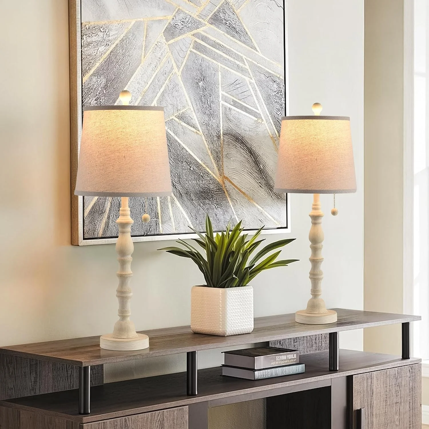 Modern Farmhouse Table Lamp Bedside Reading Lamps Living Room End Tables Set Lamps for Night Stands Bedroom - Image 2