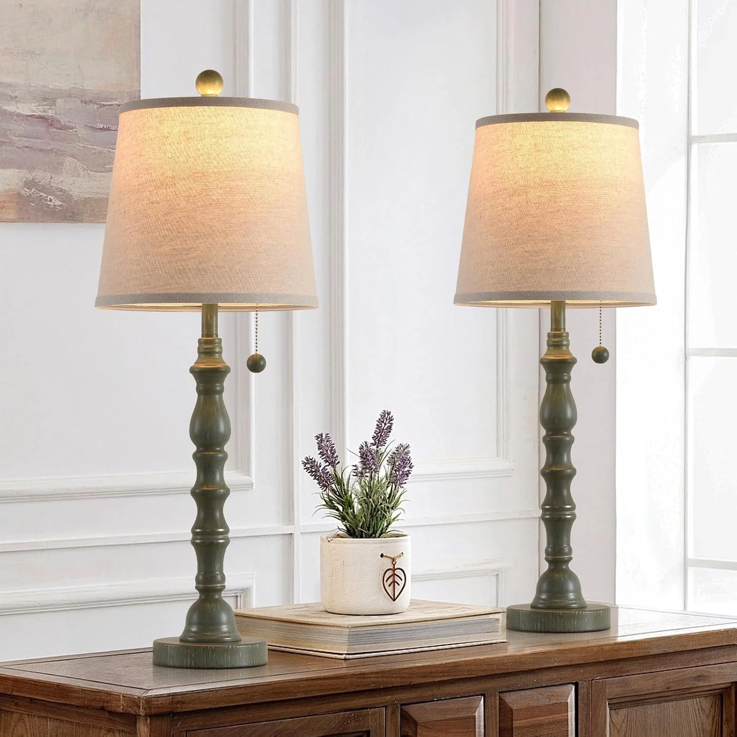 Modern Farmhouse Table Lamp Bedside Reading Lamps Living Room End Tables Set Lamps for Night Stands Bedroom - Image 5