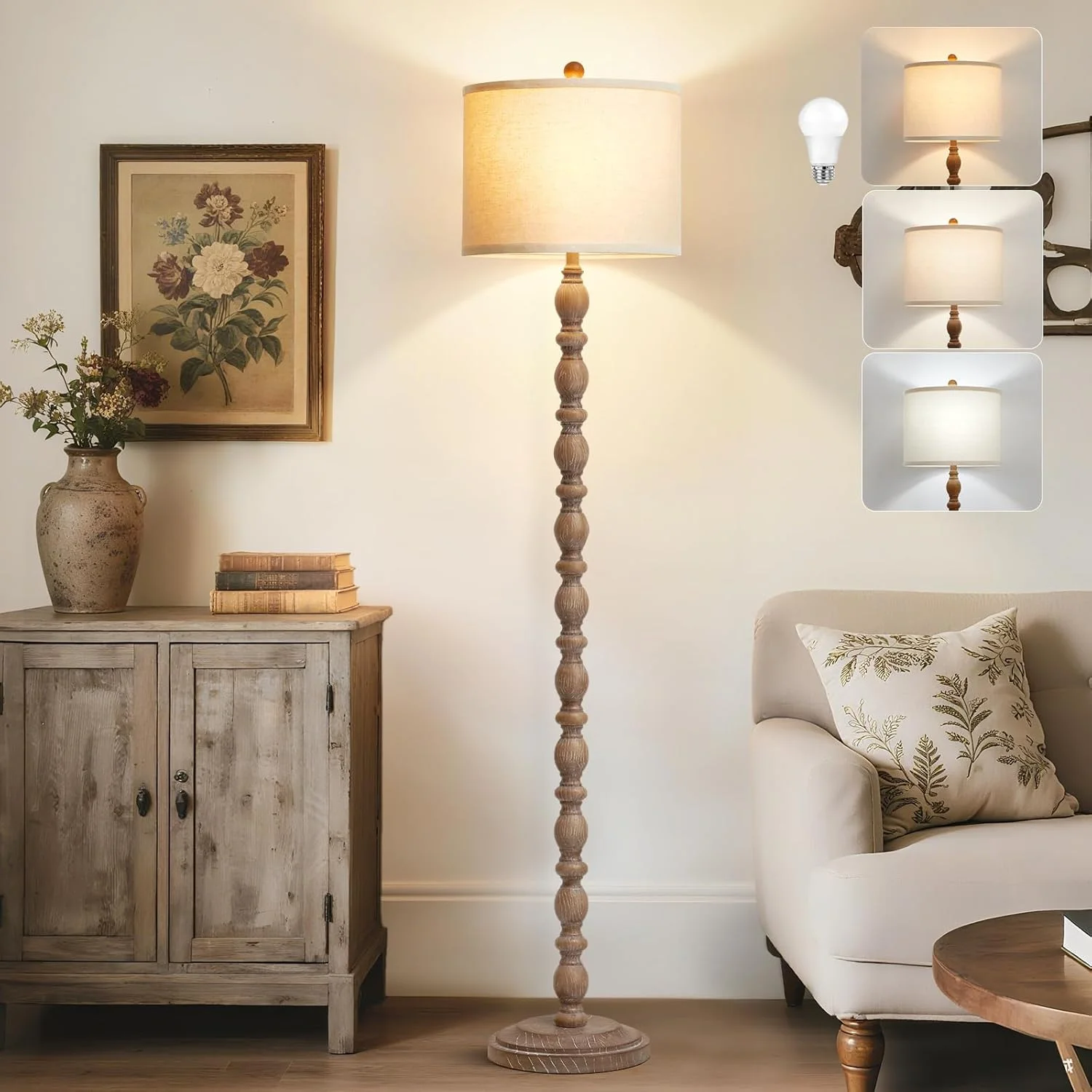 62 Floor Lamp, Rotary Switch, Rustic Resin Tall Lamps for Living Room - Image 7