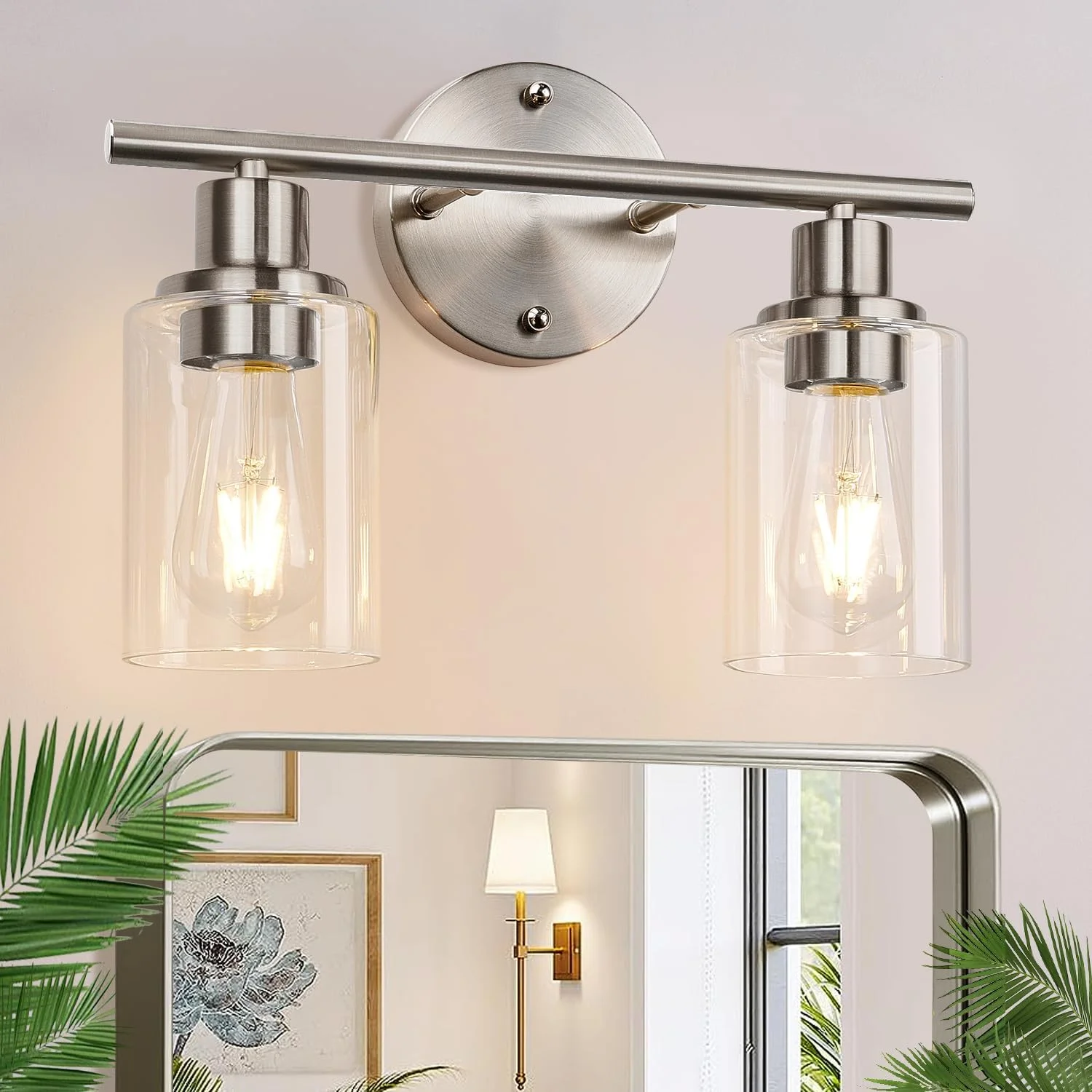 3-Light Bathroom Light Fixtures, 17.23 Black Modern Vanity Lights with Clear Glass Shade - Image 7