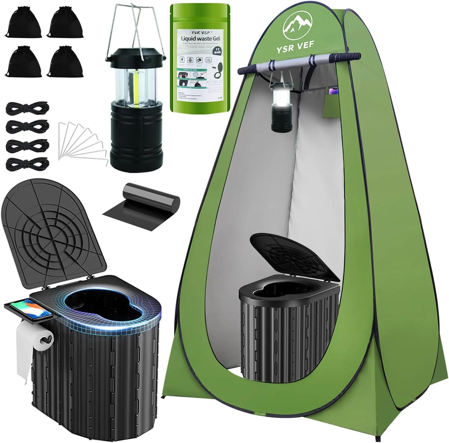 Toilet with Pop-Up Privacy Tent and Liquid Waste Gel, Portable Toilet for Camping with Large Tent - Image 4