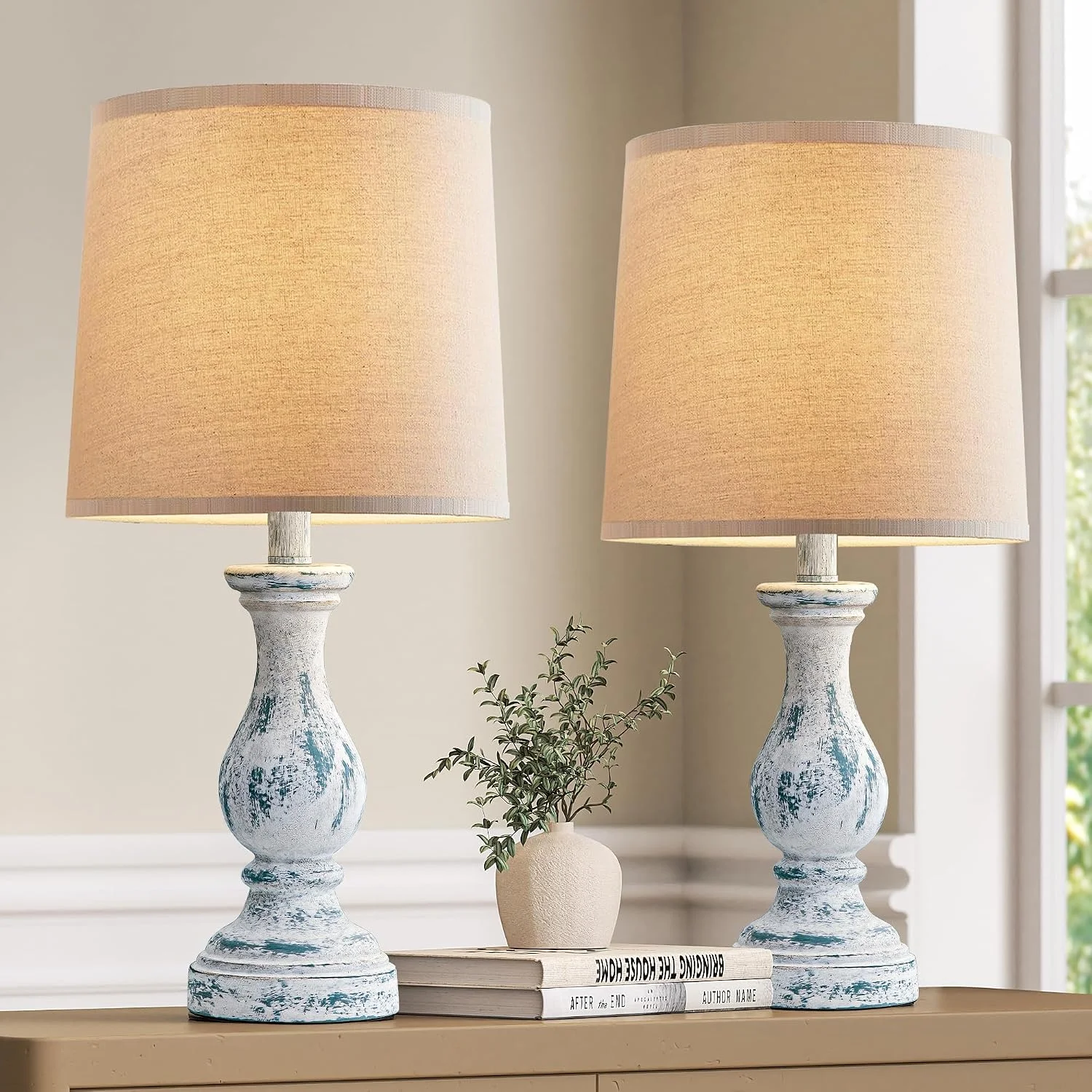 Farmhouse Table Lamp Set of 2, Rustic Lamp for Bedroom Living Room - Image 6