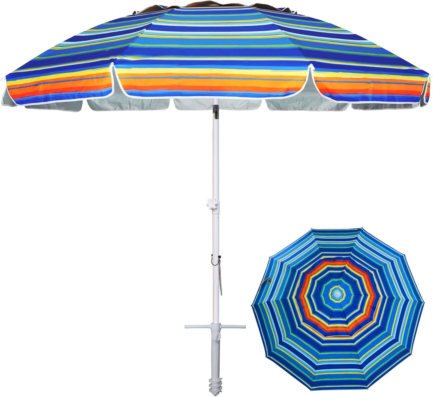8 Feet Large Beach Umbrella with Sand Anchor Heavy Duty High Wind Portable Outdoor Umbrellas UV 50+ Protection - Image 7