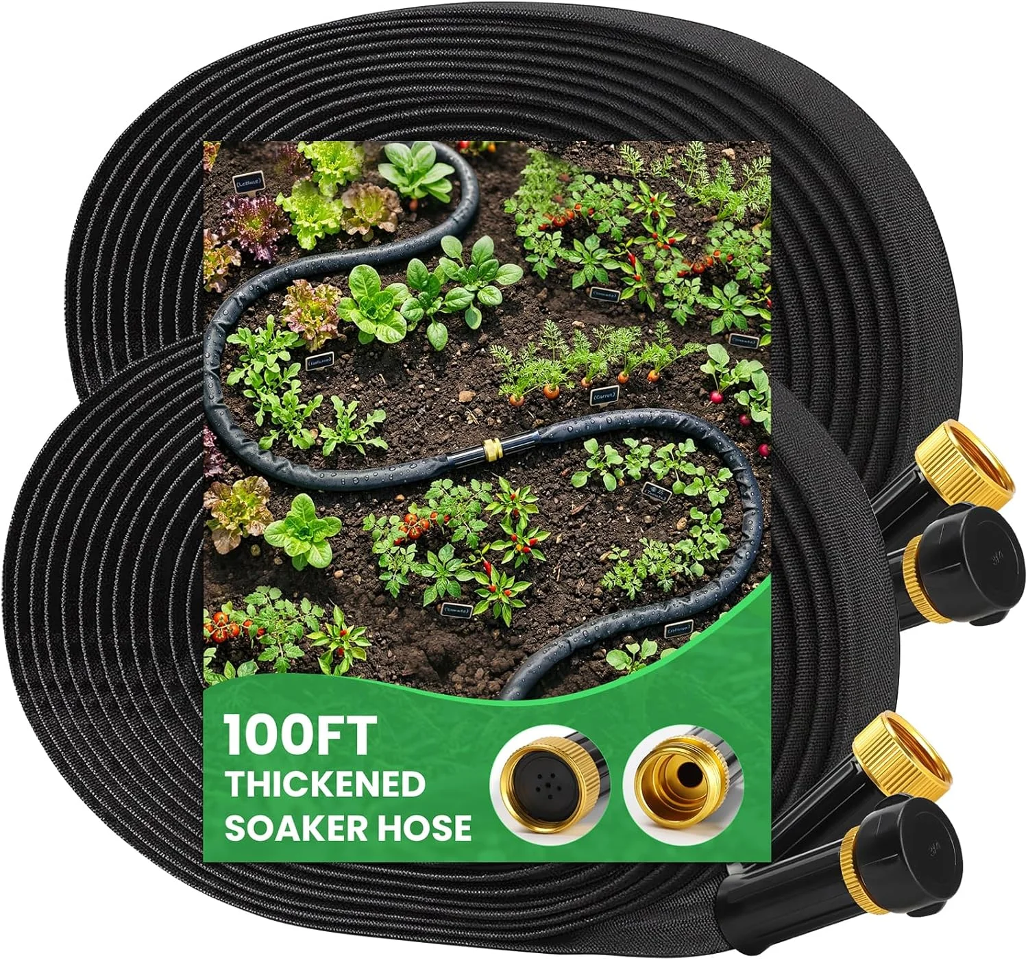 2026 Thickened Flat Soaker Hose 200Ft with Copper Joint, Saving 80% Water, 1mm Hose, 360??Swival Handle