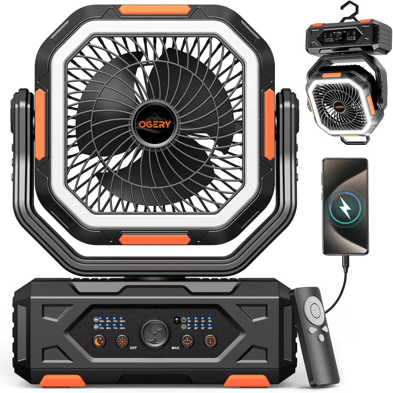 Portable Fan Rechargeable, 30000mAh Camping Fan for Tent, RV & Outdoor with Up to 322H Runtime