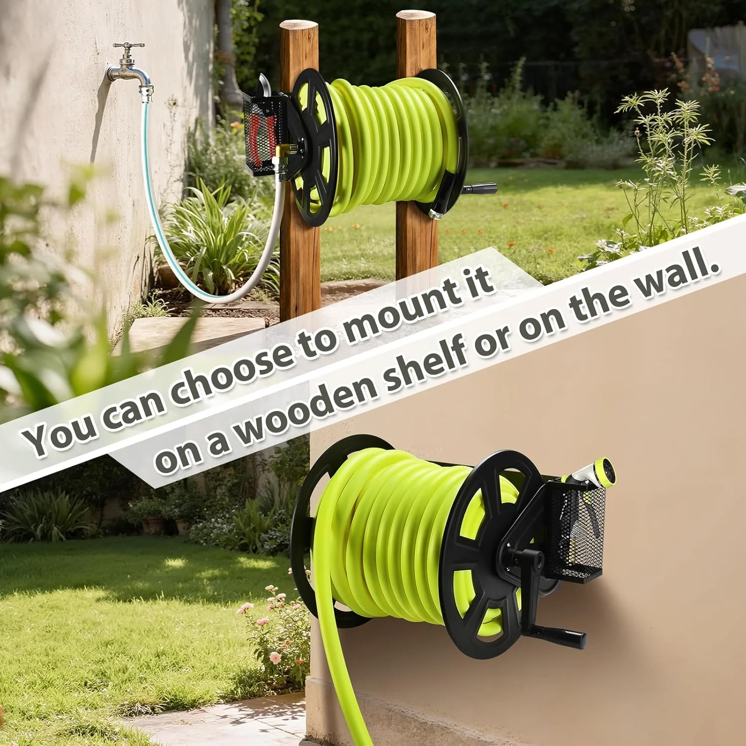 Garden Wall Mounted Hose Reel, Metal Hose Reel, Holds 125ft of 5/8-Inch Hose(Not equipped) - Image 3