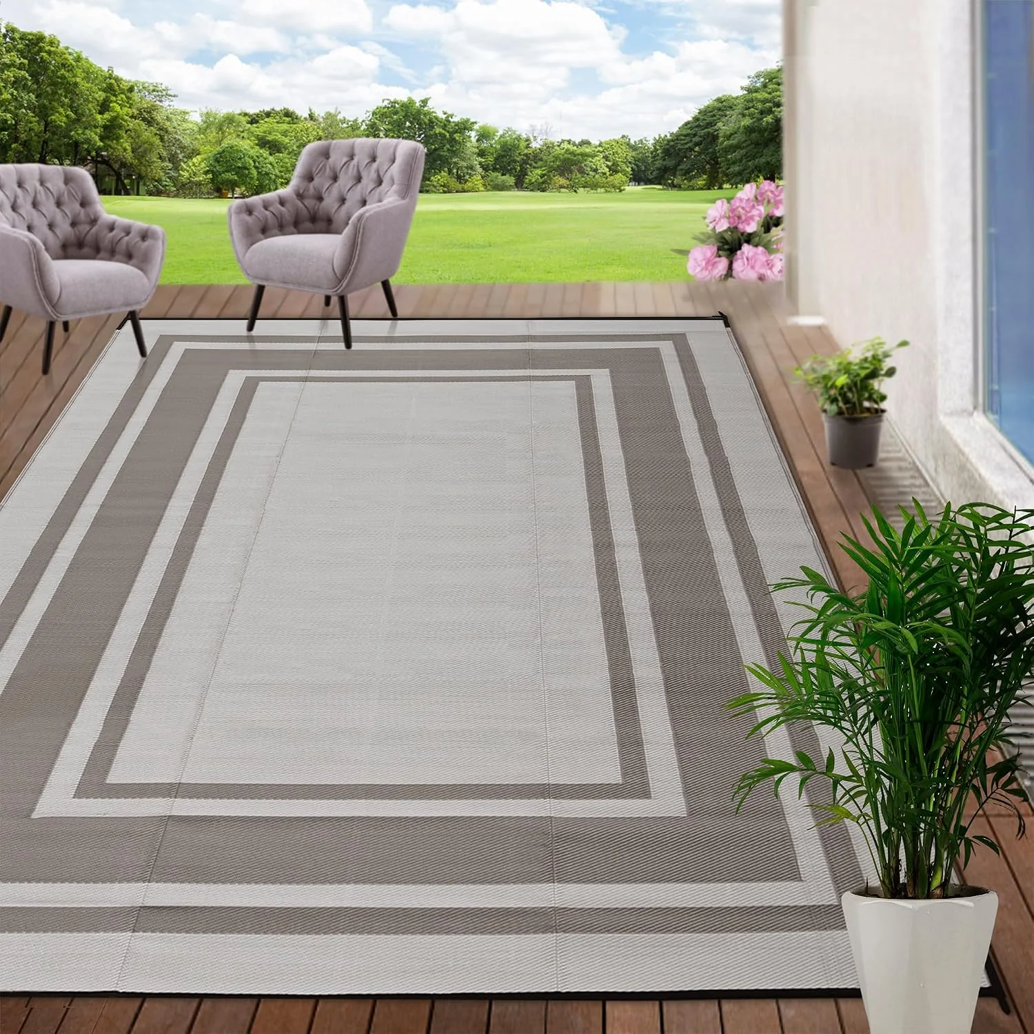 Outdoor Rugs 8'x10' Waterproof for Patios Clearance, Plastic Straw Mats for RV - Image 2