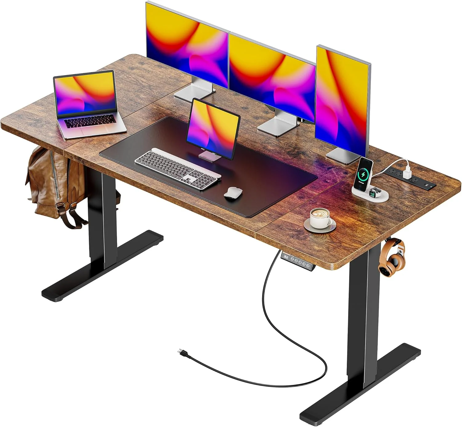 55 x 28 Large Electric Standing Desk, Height Adjustable Computer Desk, 27.6 Deep Desktop - Image 8