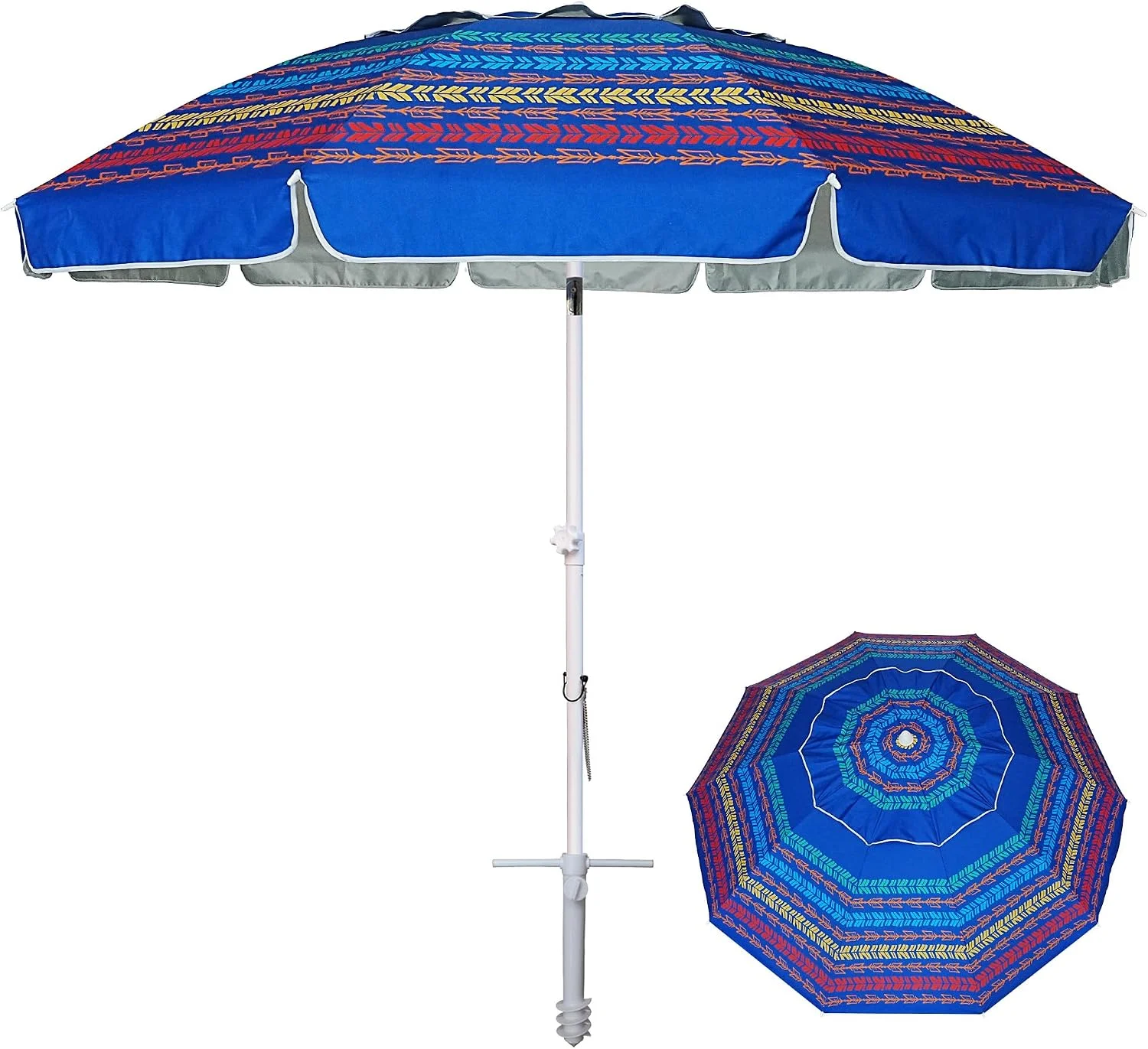 8 Feet Large Beach Umbrella with Sand Anchor Heavy Duty High Wind Portable Outdoor Umbrellas UV 50+ Protection - Image 5