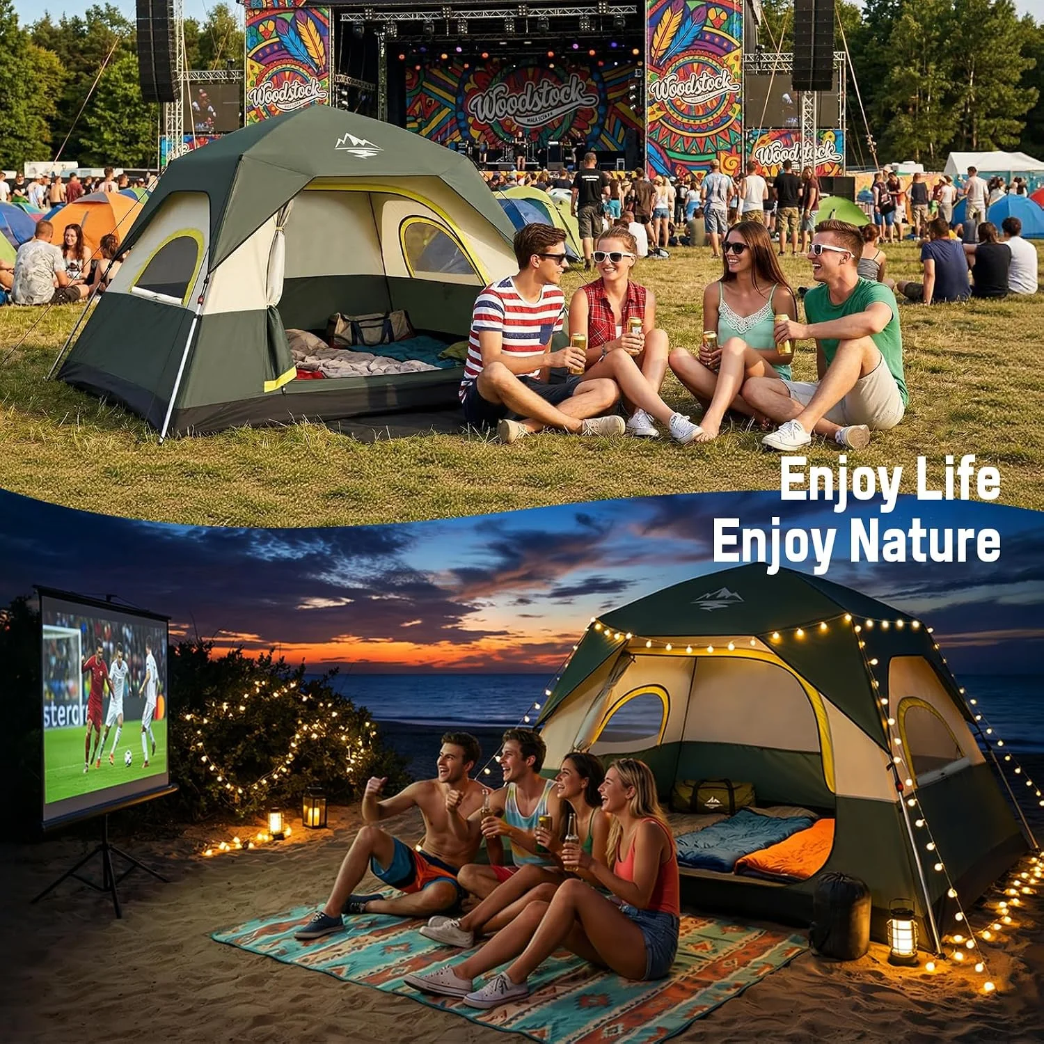 Person Instant Tents for Camping Setup in 50s, Cabin Tent with Rainfly, Waterproof Windproof Camping Tent - Image 8