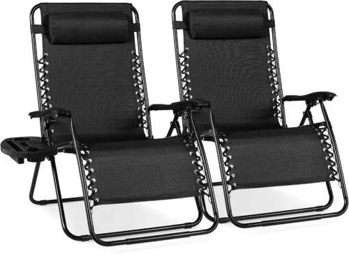 Alternative view of Choice Products Set of 2 Adjustable Steel Mesh Zero Gravity Lounge Chair Recliners w/Pillows and Cup Holder Trays