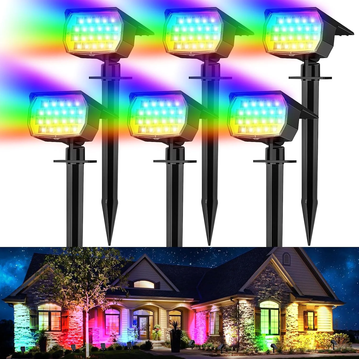 Solar Spot Lights Outdoor Waterproof IP65, 12 Pack Landscape Spotlights with 46 LEDs, 3 Modes Auto On/Off Solar - Image 4
