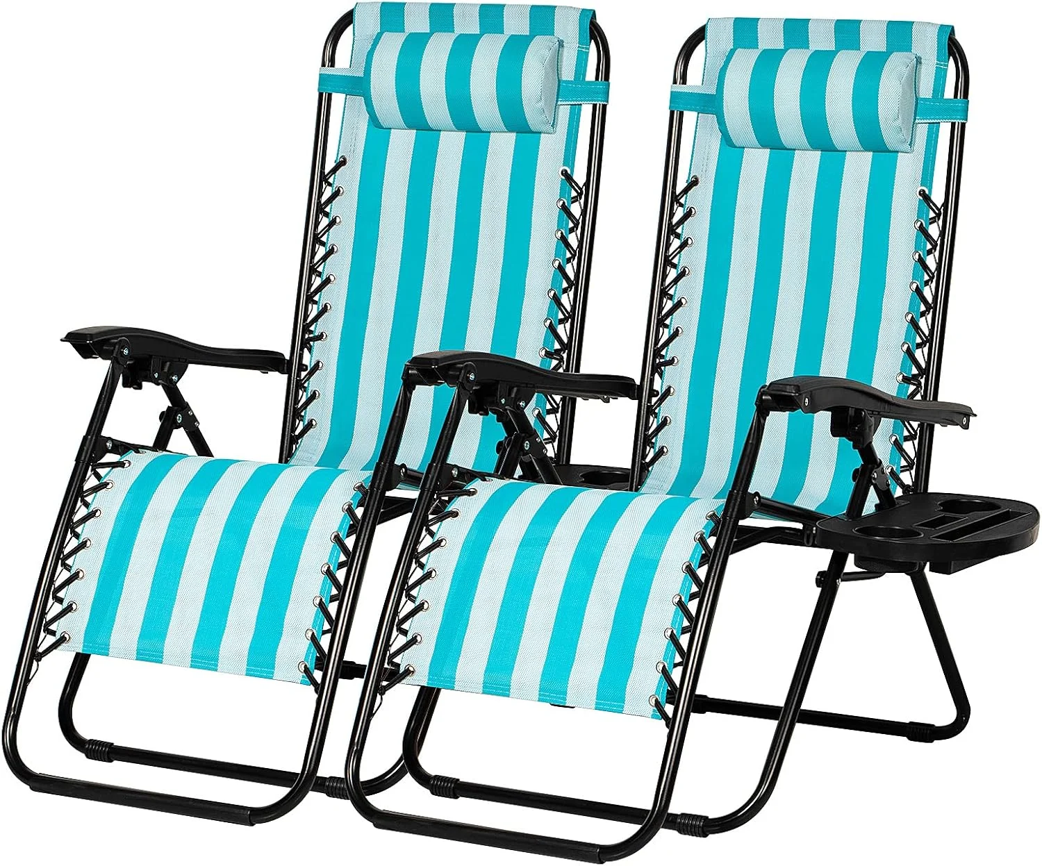 Set of 2 Relaxing Recliners Patio Chairs Adjustable Steel Mesh Zero Gravity Lounge Chair Beach Chairs with - Image 4