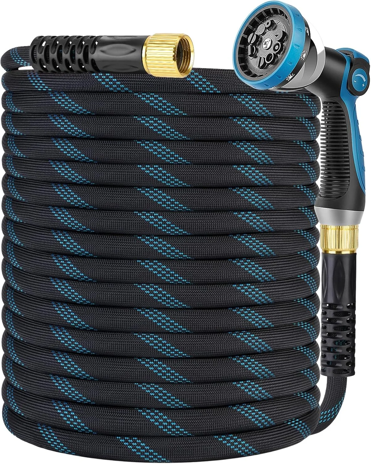 Non-Expanding Garden Hose 100 ft, Kink Free Flexible Water Hose with 10-Pattern Spray Nozzle