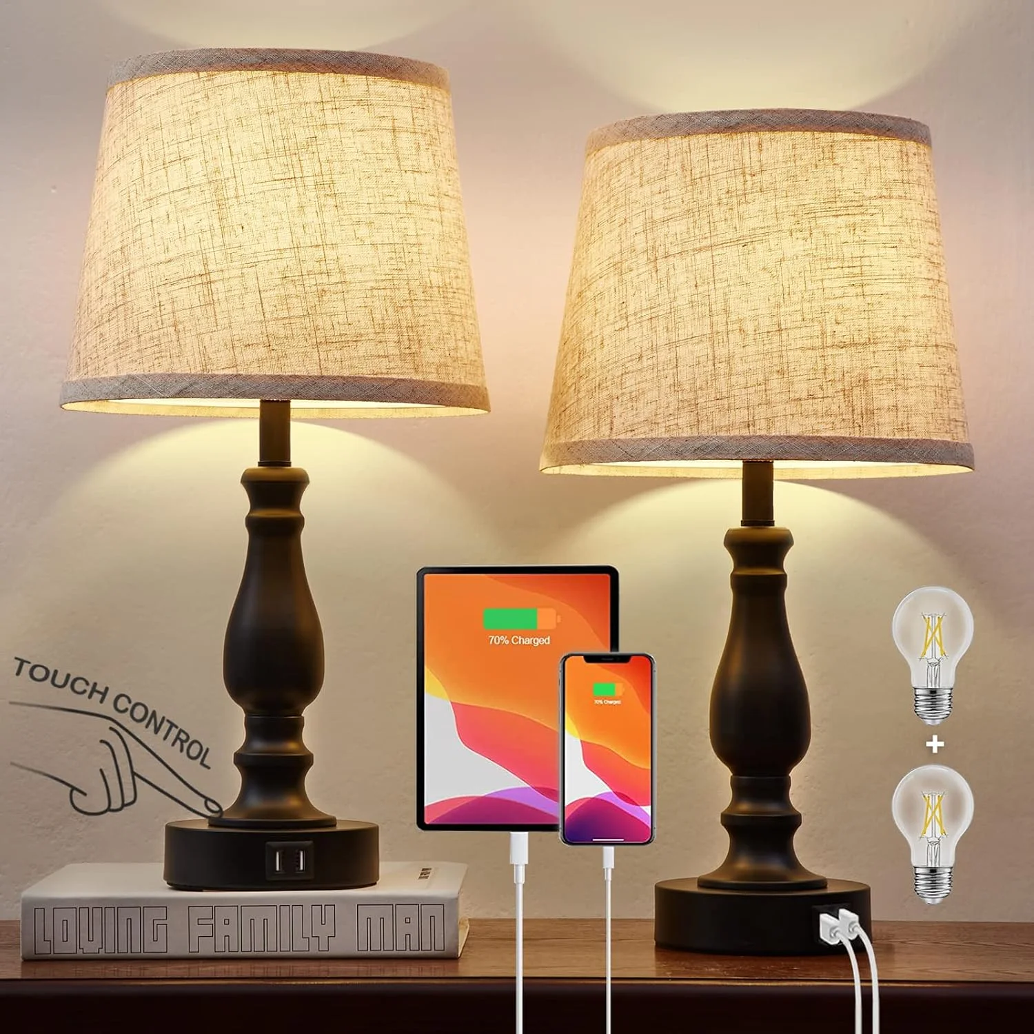 Lamps for Bedroom Set of 2, Dimmable, Bulb Included - Image 3