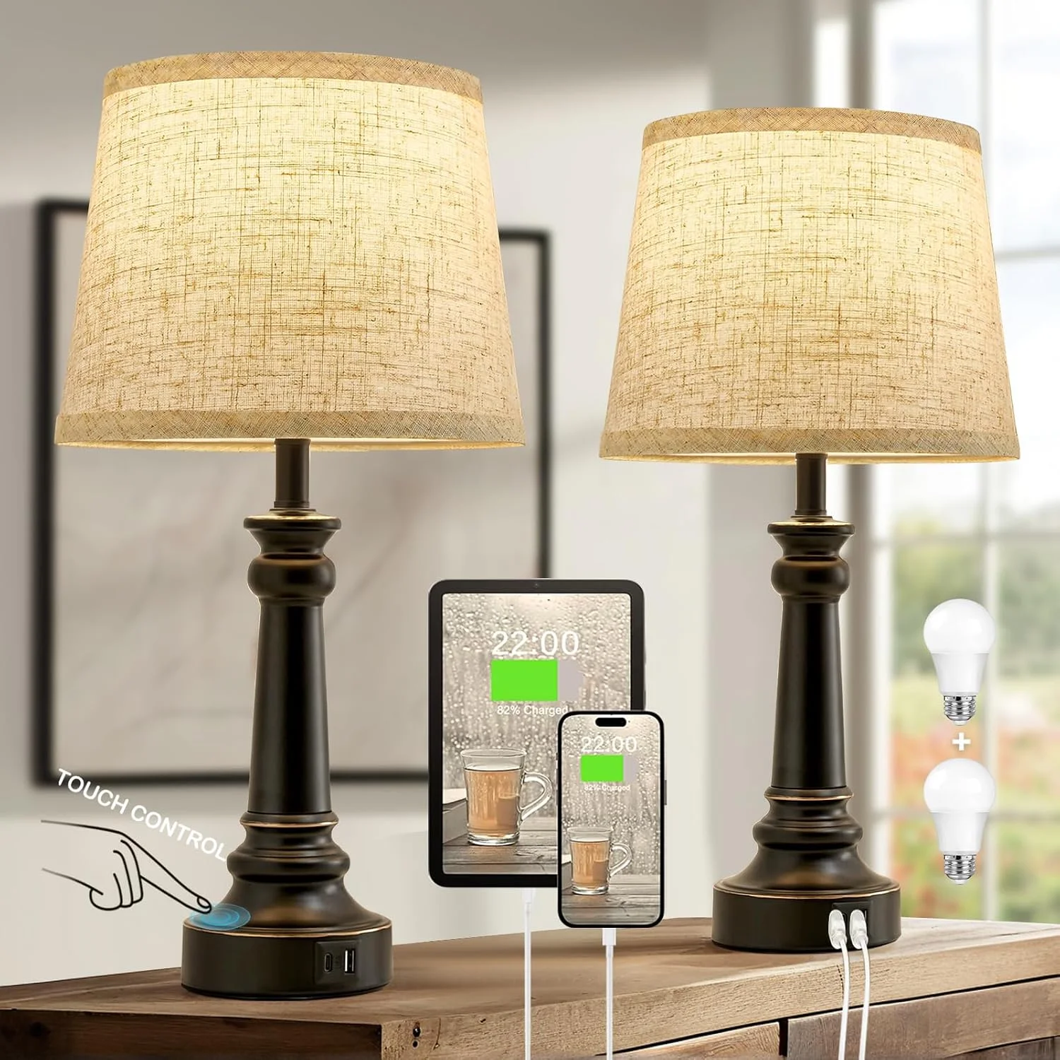 Lamps for Bedroom Set of 2, Dimmable, Bulb Included - Image 9