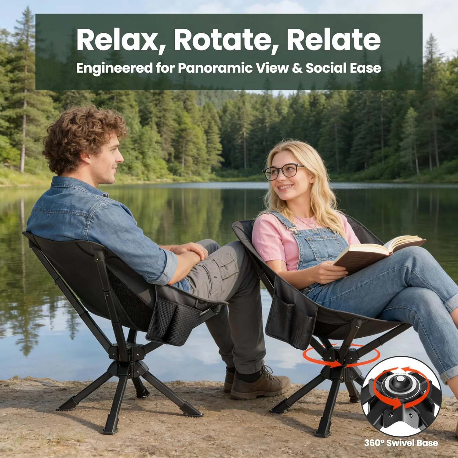 Portable Camping Chairs Compact, 360?? Swivel Folding Chair, Lightweight 3.5lbs, Metal Frame Holds up to 330lbs - Image 5