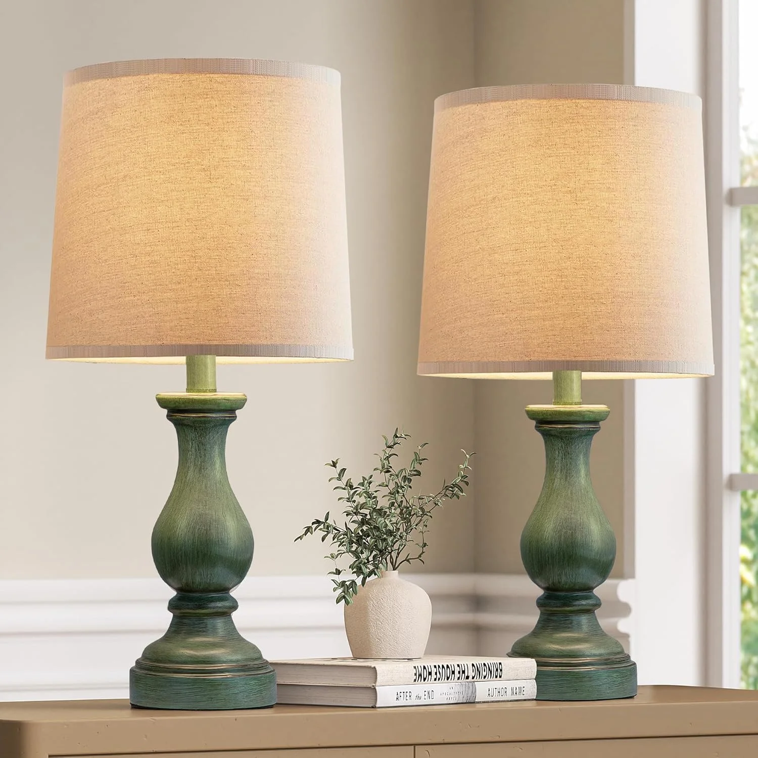 Farmhouse Table Lamp Set of 2, Rustic Lamp for Bedroom Living Room - Image 3
