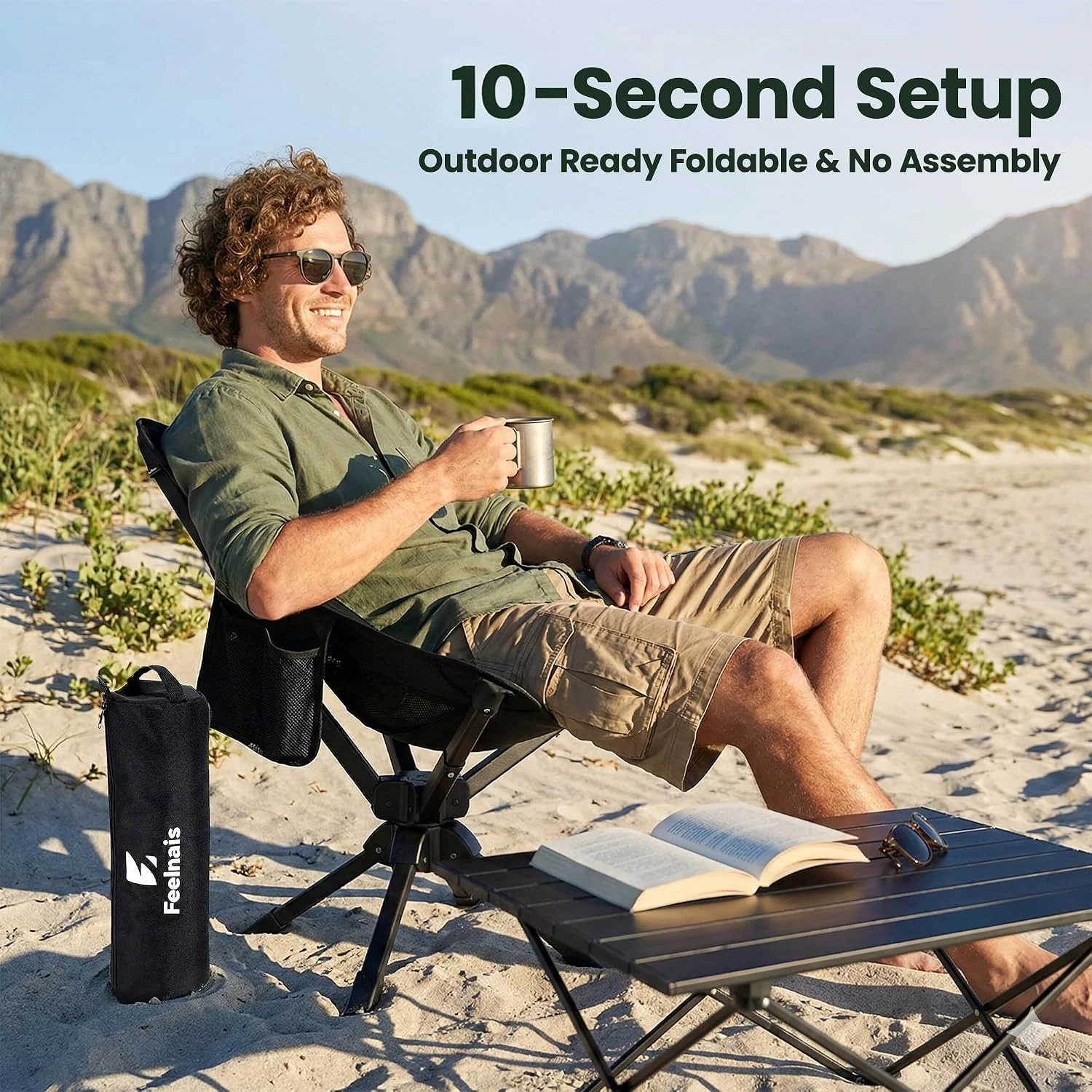 Portable Camping Chairs Compact, 360?? Swivel Folding Chair, Lightweight 3.5lbs, Metal Frame Holds up to 330lbs - Image 3